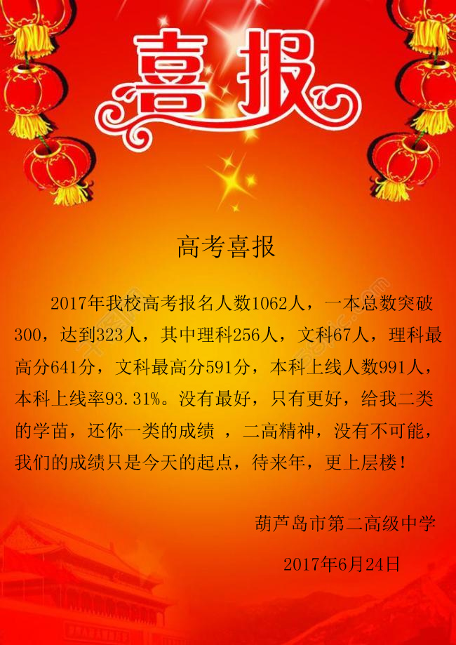 二高中2017年高考喜报